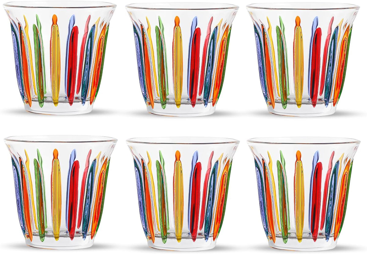 MHW-3BOMBER Coffee Glasses of 6 Drinking Glasses 8.1OZ Colored Painted Latte Glasses for Espresso, Whiskey, Vodka, Spirits & Liquors G5035C*6