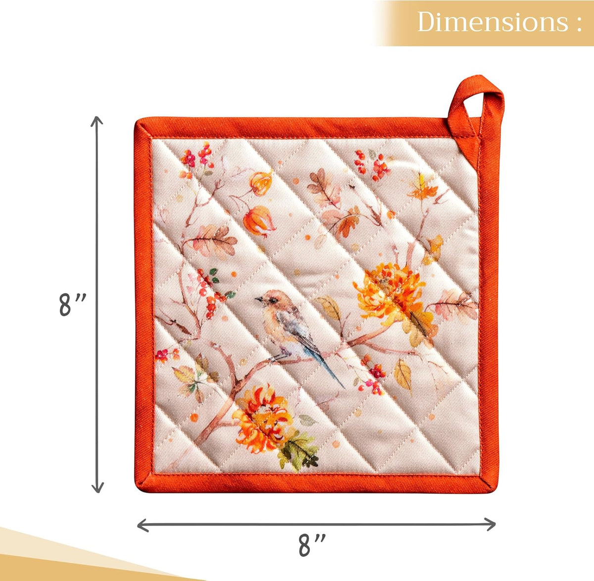 Maison d' Hermine Pot Holders Set 100% Cotton Heat Resistant Potholders 8" x 8" Hot Pads with Loop BBQ, Cooking, Baking, Grilling, Kitchen, Handling Hot Pans (Pack of 2, Kelim - Prairie)