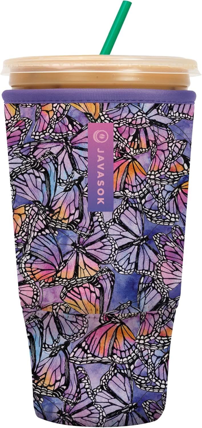 Sok It JavaSok Iced Coffee & Cold Soda Insulated Neoprene Cup Sleeve (Butterfly Galaxy, XXLarge: 44-48oz)