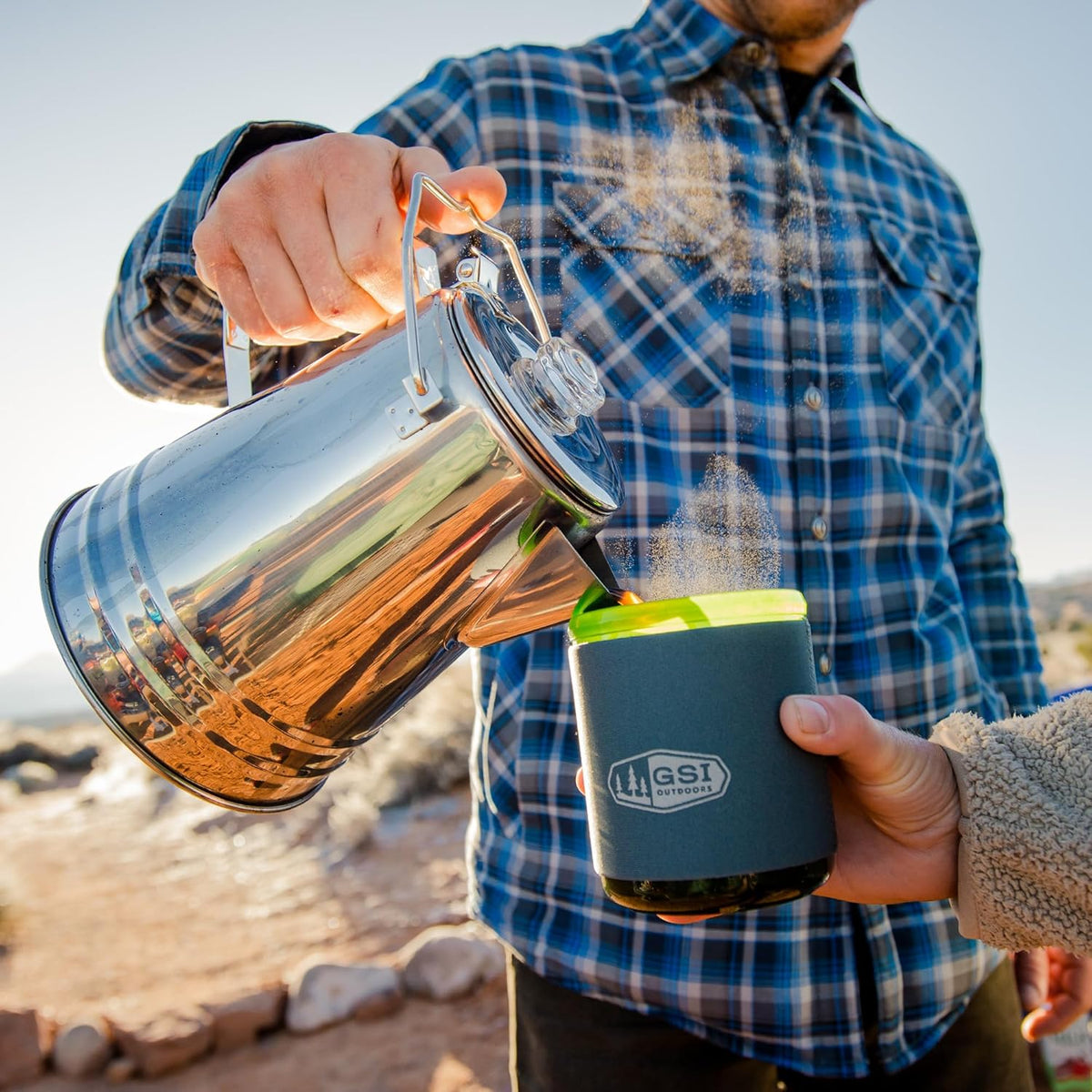 GSI Outdoors Percolator Coffee Pot I Glacier Stainless Steel Ultra-Rugged for Brewing Coffee Over Stove and Fire | Ideal for Group Camping, 14 Cup