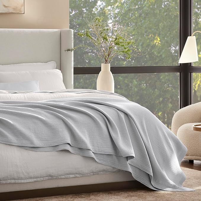 BOLL & BRANCH Dream Bed Blanket - Full/Queen, Sky - Luxury 100% Organic Cotton - Soft, Lightweight and Breathable - Cloud-Like Touch