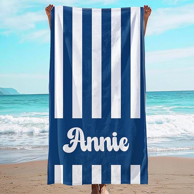JML Personalized Beach Towel with Name, Custom Cabana Stripe Beach Towel, Customized Microfiber Pool Towel, Quick Dry & Absorbent Swim Towel for Adult,Mother's Day, Birthday, Summer Holiday,Vacation