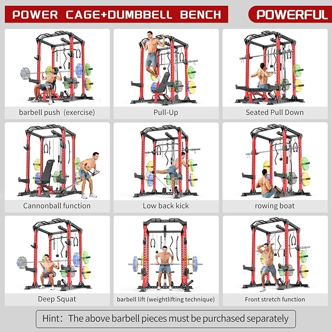 Power Rack Power Cages Multi-Function Squat Rack with Cable Crossover System Selectable More Training Attachment Weight Cage for Garage Home Gym