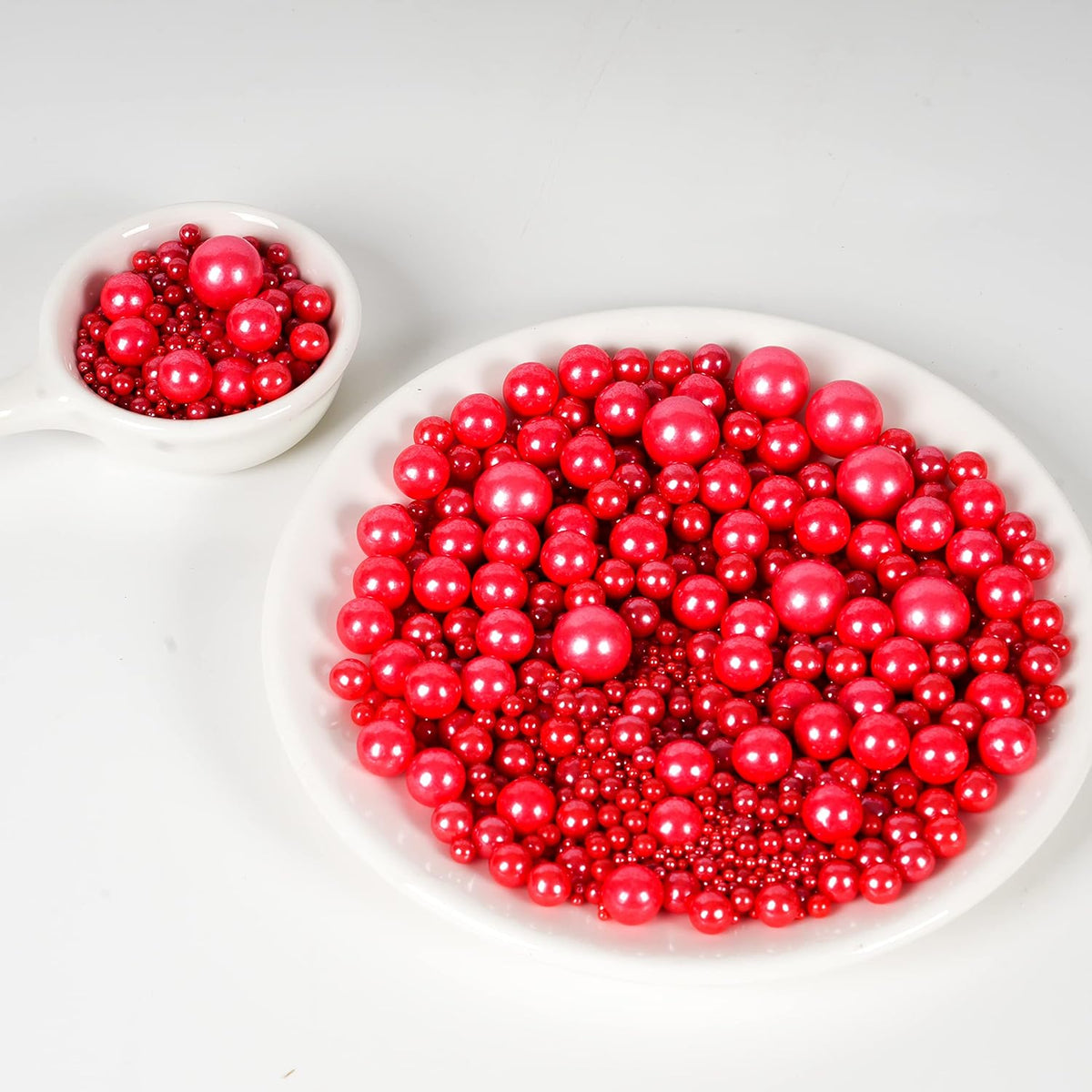 Kasvan Red Pearl Sugar Sprinkles - Edible Candy Pearls 130g/4.58 Oz, Mix Size, Baking Cake Decorations, Ice Cream Toppings and Cookie Decorating, Wedding Party Chirstmas Supplies