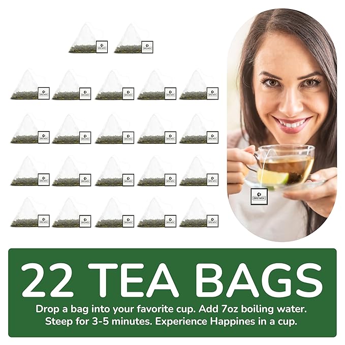 BREWIX, Green Tea (22 Pyramid Tea Bags) | Supports Overall Health, Natural & Pure High Grown Green Tea | Caffeinated & Gluten Free | Direct From India