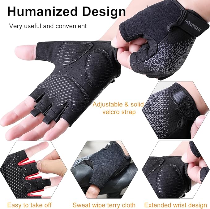 weiatas Cycling Gloves for Men Women Padded, Half Finger Road Mountain Bike Gloves, Shock-Absorbing Anti-Slip Breathable Sports Gloves for Bicycle Riding Motorcycle Rowing Gym
