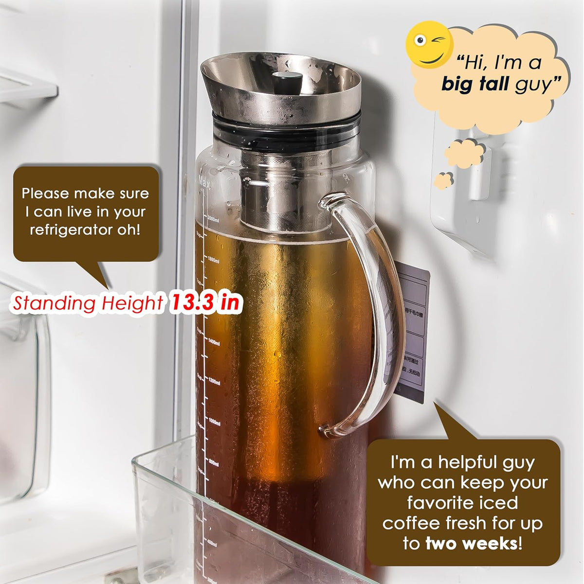 Aquach 68 Oz Cold Brew Coffee & Iced Tea Maker – Airtight Lid for Freshness Up to 2 Weeks, Dishwasher Safe
