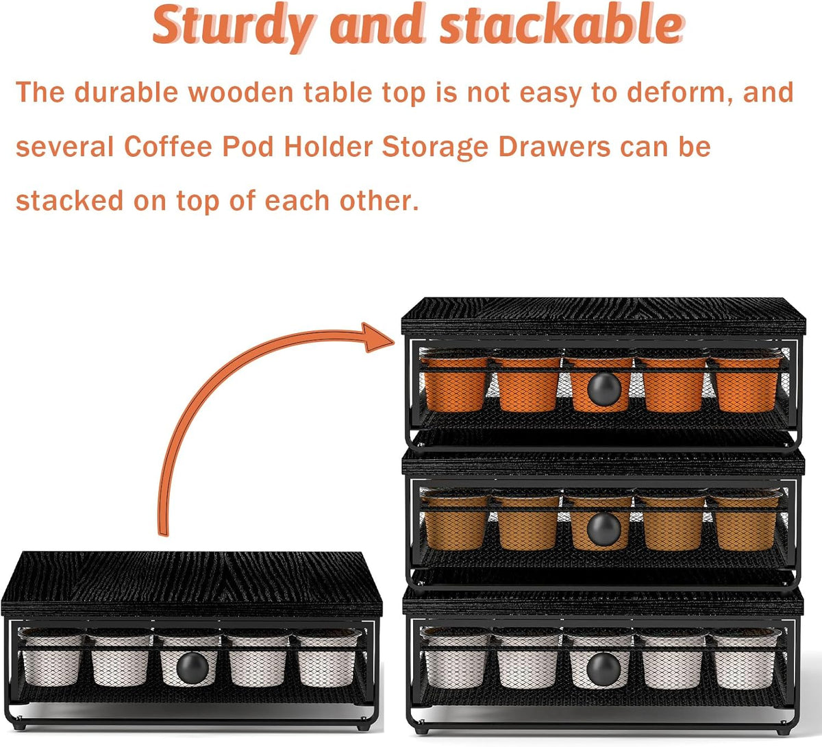Coffee Pod Storage Drawer with Sliding Baskets, K Cup Holders, 35 Capsule Storage, Under Coffee Pot Drawer, For Home Office, Kitchen (Black)