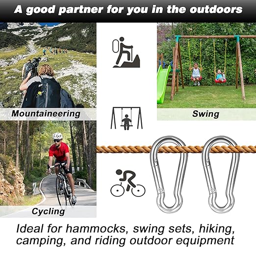 200PCS 2.36'' Spring Snap Hook, M6 1/4Inch Galvanized Silver Steel Carabiner Clip, Small Carabiner Clip 260LBS Holding Capacity Quick Link Clip Keychain for Hammock Dog Leash & Camping Gym