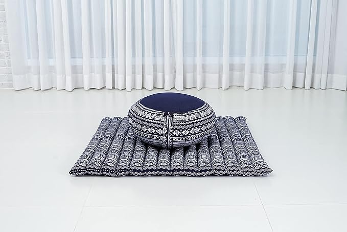 Leewadee Meditation Cushion Set – 1 Round Zafu Meditation Pillow and 1 Square Roll-Up Zabuton Meditation Mat, Pillows Bundle Filled with Kapok