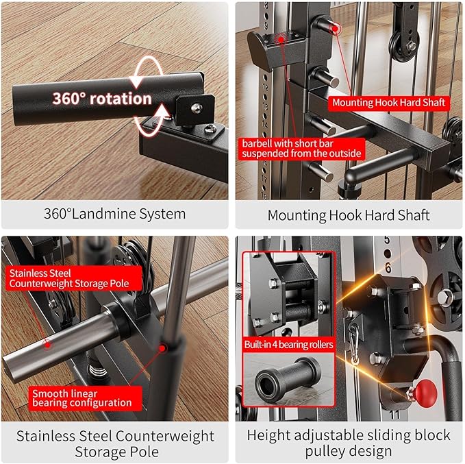 Smith Machine Power Rack Multifunctional Power Cage Deep Squat Rack Cable Crossover System Selectable More Training Attachment for Garage & Home Gym