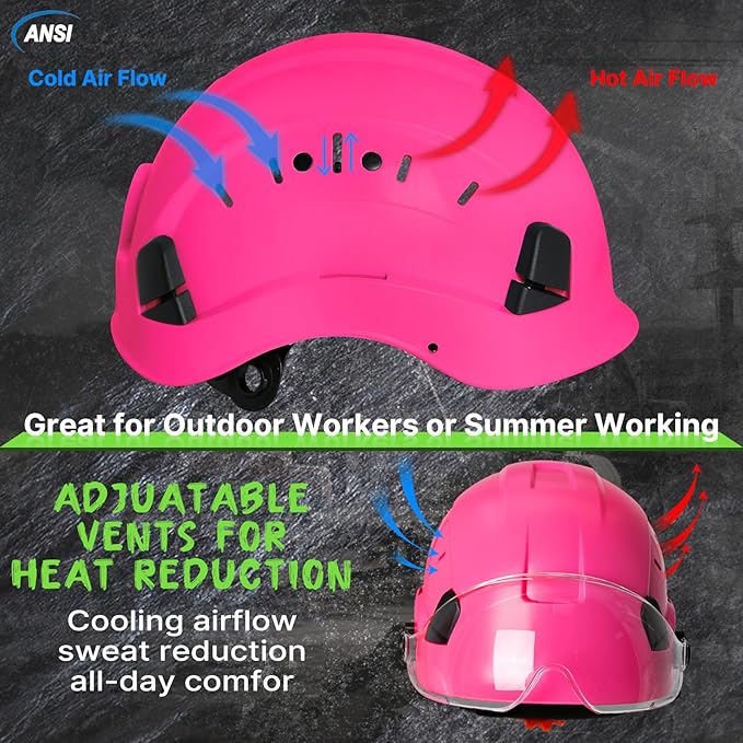 Aolamegs Pink Hard Hats for Women OSHA Approved - ANSI Z89.1 Construction Safety Hard Hat with Clear Visor, Adjustable Vented Cascos De Construccion Work Hardhats, 6 Point Ratcheting Hardhat