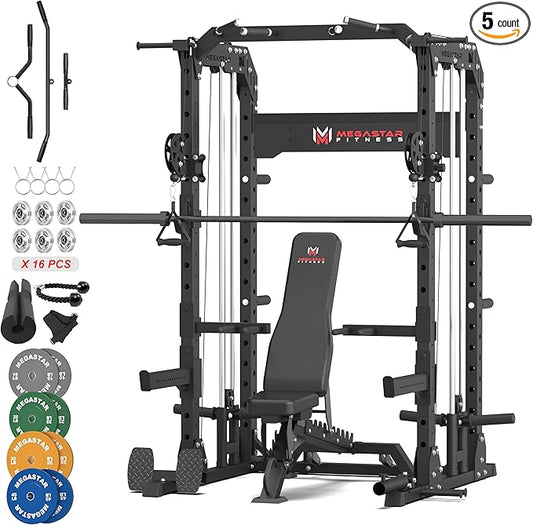 Power Rack for Home Gym – 2000LB Capacity Multifunction Squat Rack with Cable Crossover, Includes 16 Professional attachments for Home Gym Strength Training, P63 Rampage