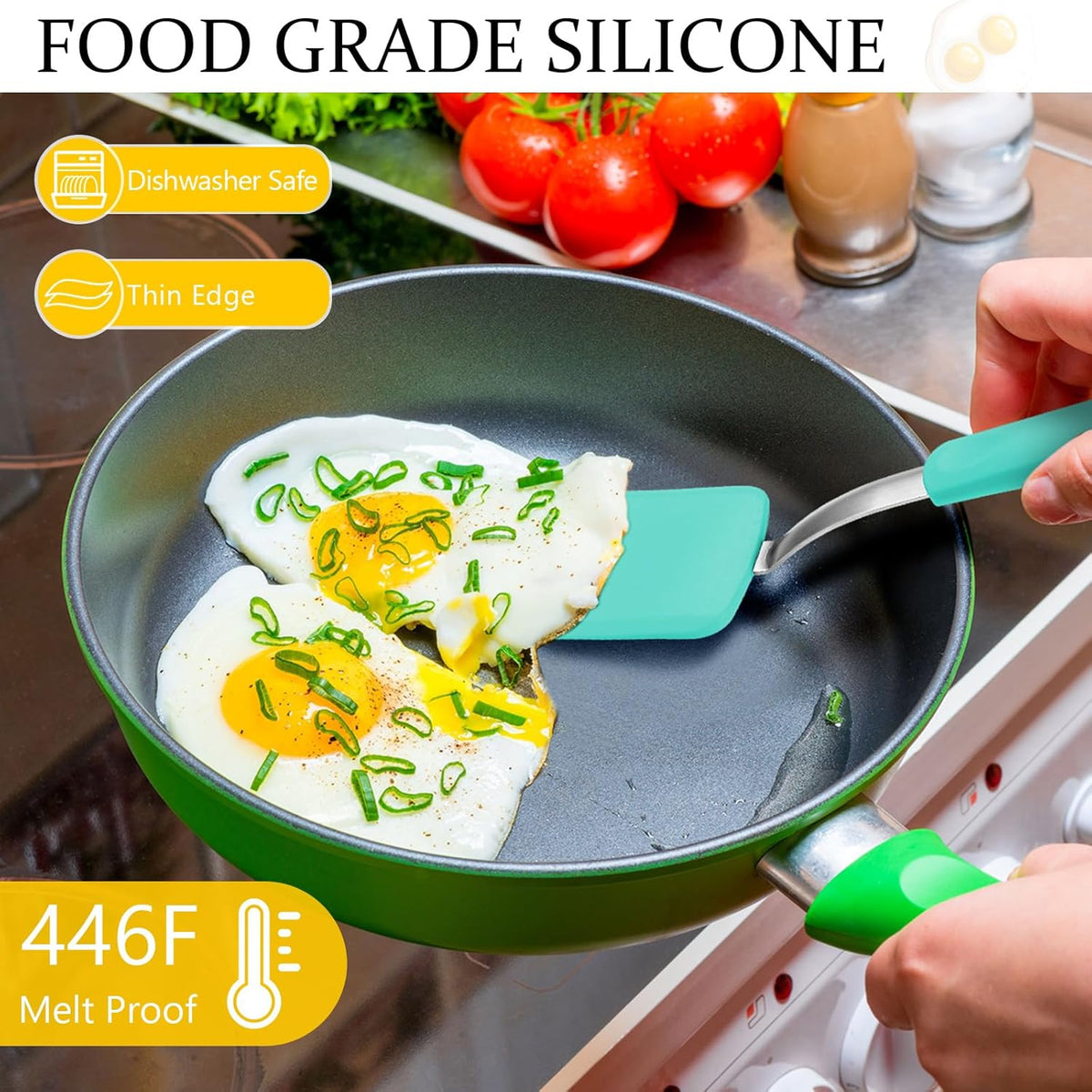 Silicone Cookie Spatula Turner 2 Pack Mini Brownie Spatula Flexible Kitchen Small Silicone Turner for Nonstick Cookware Heat Resistant No Scratch Flipper for Egg Pancake(Green)