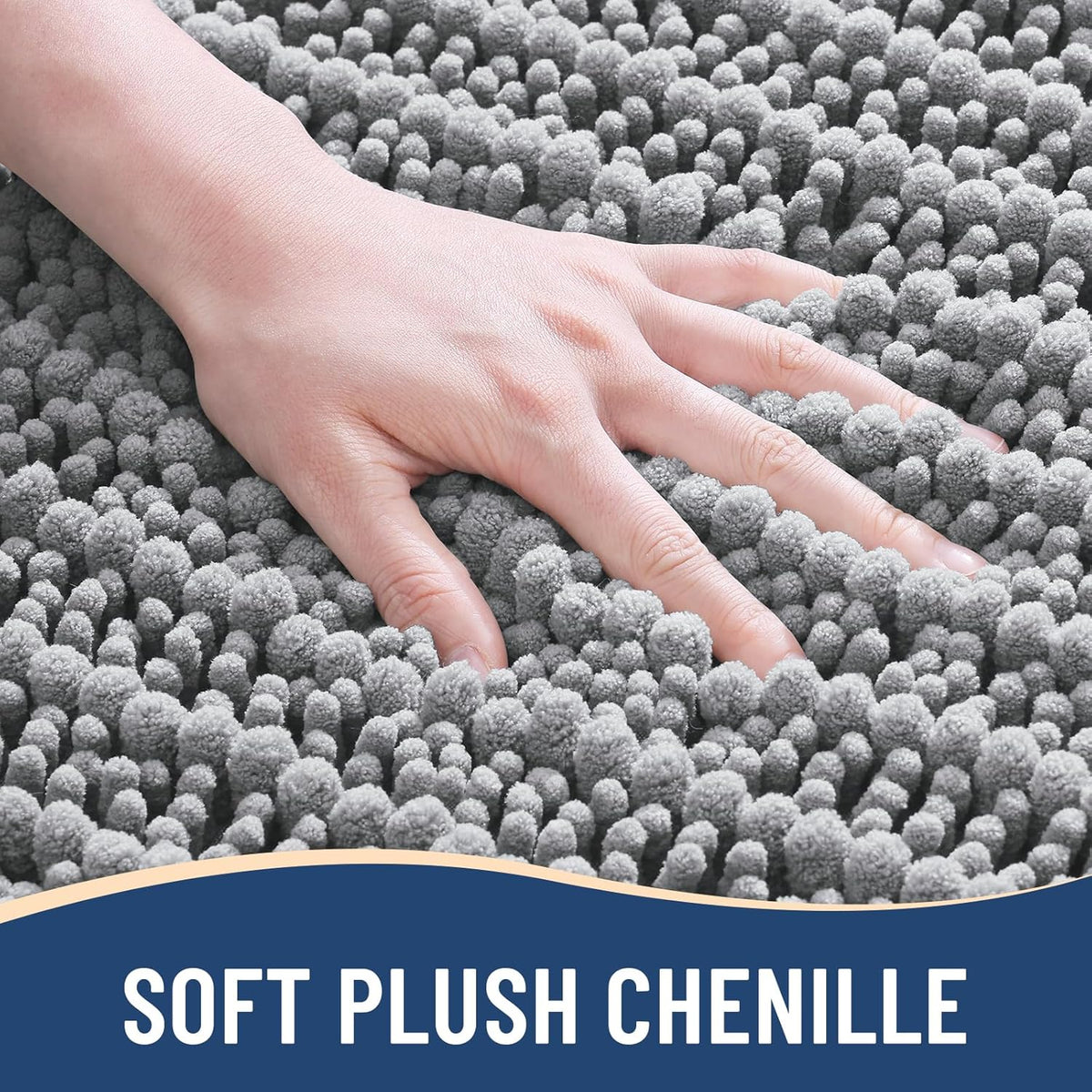 Arotive Luxury Chenille Bathroom Rug Mat, Extra Soft Thick Absorbent Shaggy Bath Rugs, Non-Slip Machine Wash Dry, Plush Bath Mats for Bathroom, Shower and Tub, 40x24, Light Grey