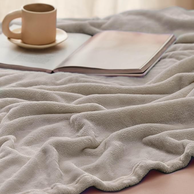 Bedsure Fleece Bed Blankets Queen Size Oxford Tan - Soft Lightweight Plush Fuzzy Cozy Luxury Blanket Microfiber, 90x90 inches