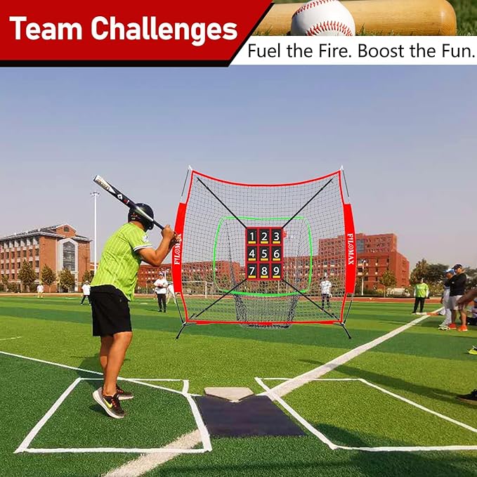 7x7 ft Baseball & Softball Practice Net with 9 Numbered Strike Zone | PRO Training Net for Hitting, Pitching & Batting | with Carry Bag, Bow Frame for All Ages & Skills