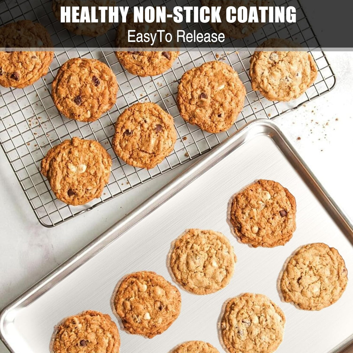 Baking Sheet Cookie Sheet Set of 2, Umite Chef Stainless Steel Baking Pans Tray Professional 18 inch, Non Toxic & Healthy, Mirror Finish & Rust Free, Easy Clean & Dishwasher Safe