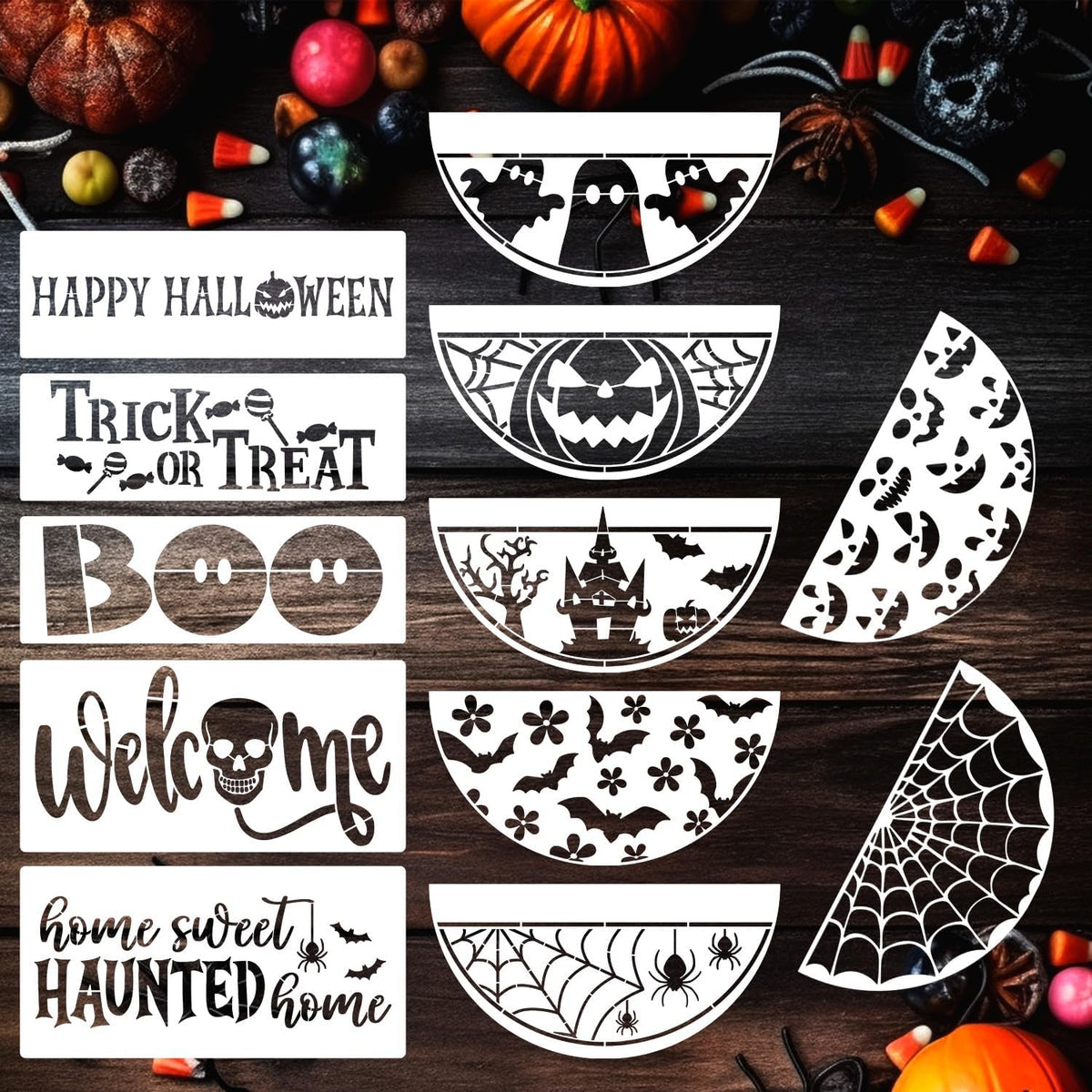 Halloween Stencils for Painting on Wood 12inch Large Halloween Stencil Hey Boo Witches Spider Bats Ghost Draw Templates for Porch Hanger Doormat Fabrics DIY Crafts Decor