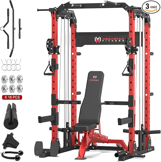 Power Rack for Home Gym – 2000LB Capacity Multifunction Squat Rack with Cable Crossover, Includes 16 Professional attachments for Home Gym Strength Training, P63 Rampage