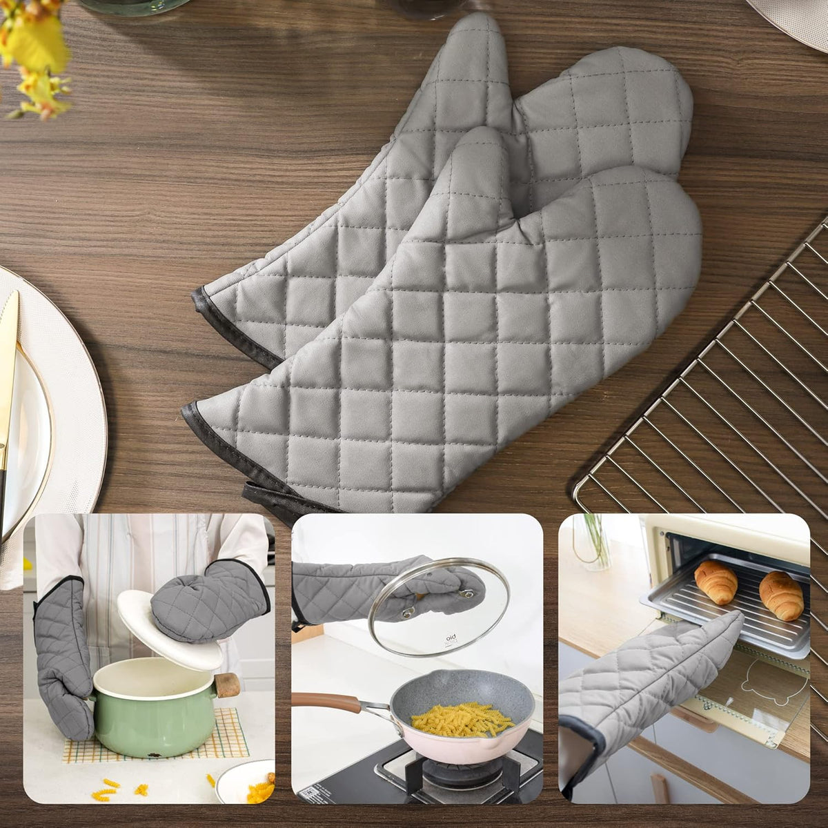 ARCLIBER Oven Mitts 1 Pair of Quilted Terry Cloth Cotton Lining,Extra Long Professional Classic Oven Mitt Heat Resistant Kitchen Oven Gloves,16 Inch
