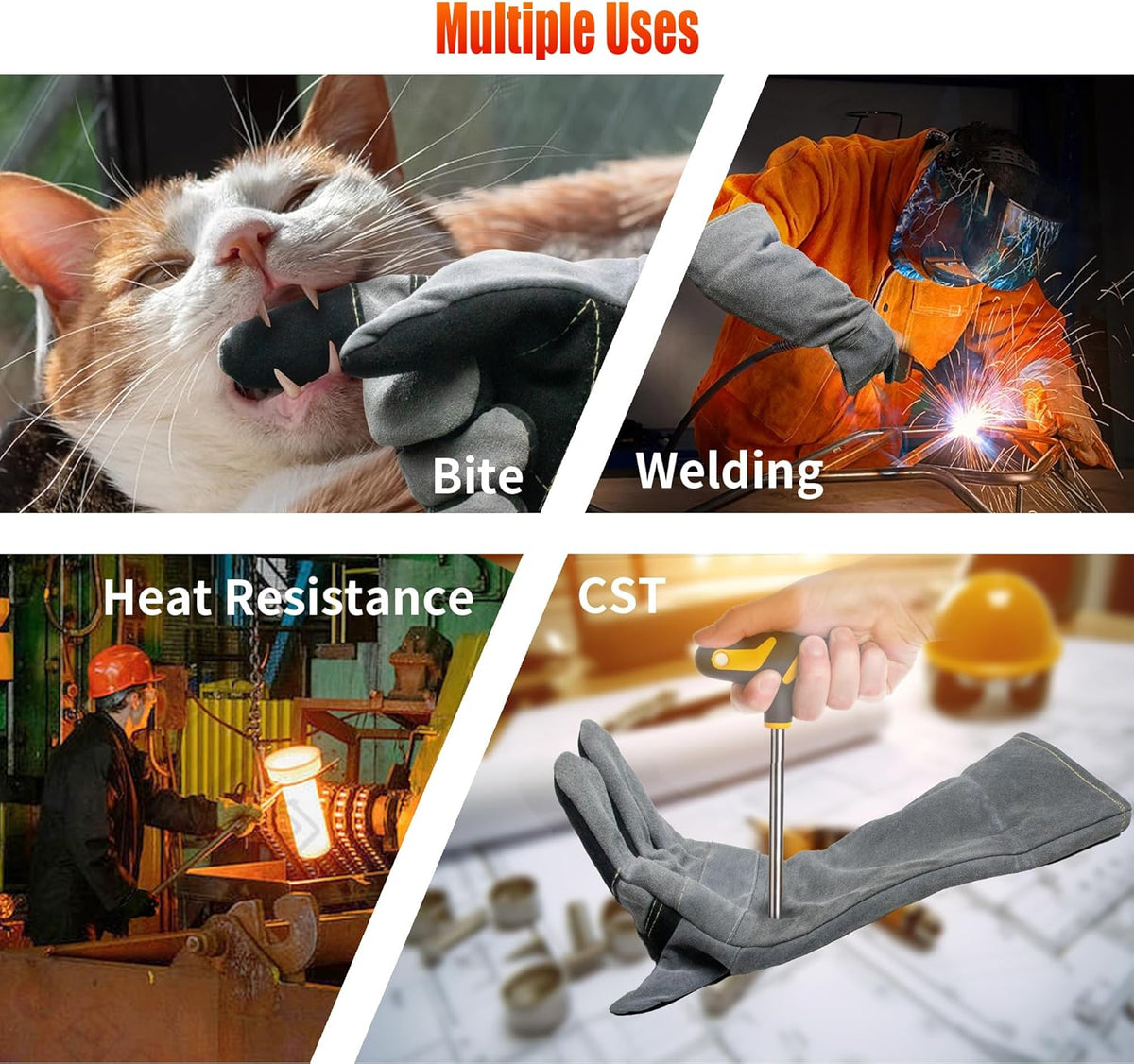 Long Welding Gloves 23.6 Inches 932℉,Heat/Fire Resistant Leather For Mig, Tig, Stick, Forge, BBQ, Grill, Fireplace
