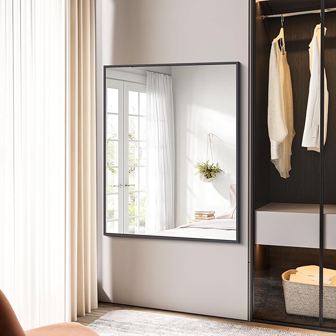 Bathroom Mirror,36x48 inch Large Wall Mirror for Bathroom Wall Mounted Black Rectangle Corner Mirrors,Black Bathroom Mirror for Living Room,Farmhouse,Bedroom Entryway,Horizontal/Vertical