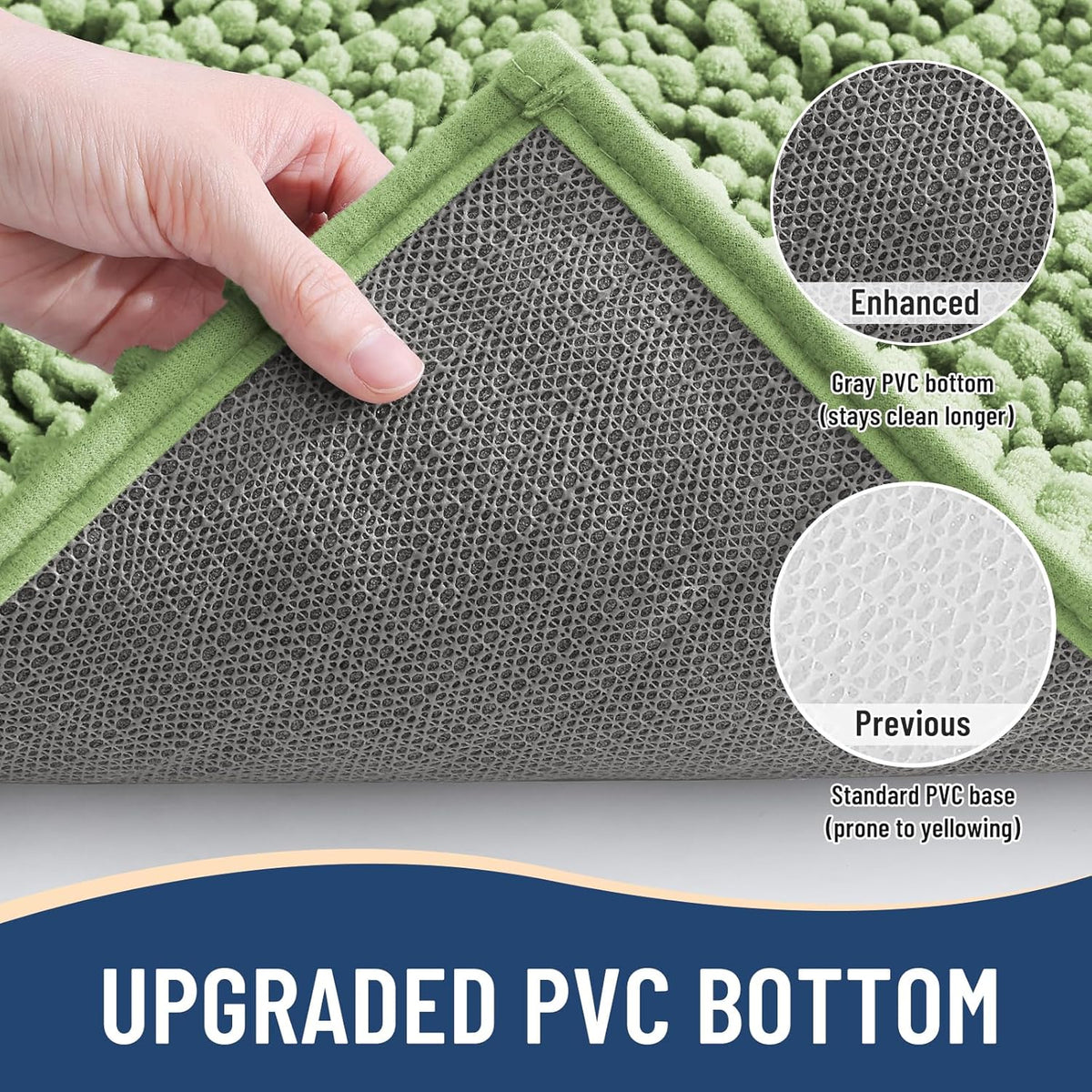 Arotive Luxury Chenille Bathroom Rug Mat, Extra Soft Thick Absorbent Shaggy Bath Rugs, Non-Slip Machine Wash Dry, Plush Bath Mats for Bathroom, Shower and Tub, 60x24, Sage Green