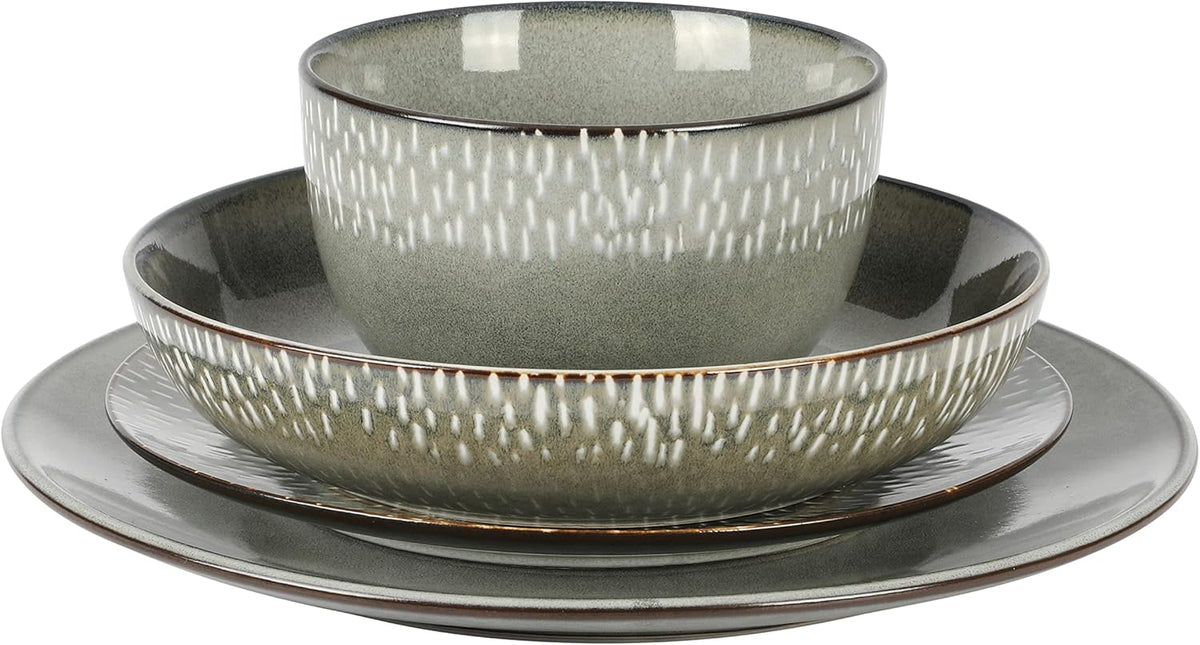 Gibson Elite Matisse Double Bowl Dinnerware Set, Service for 4 (16pcs), Green
