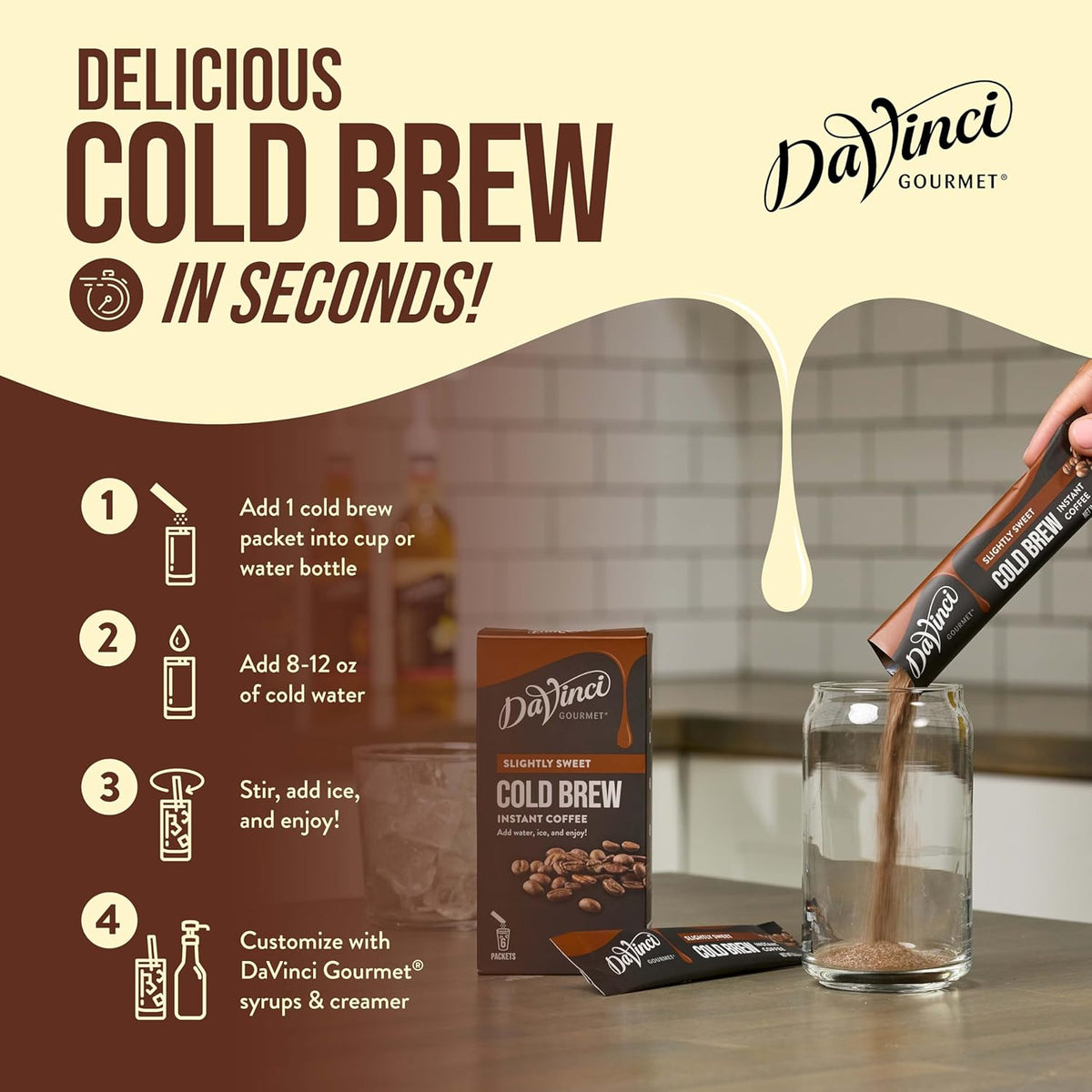DaVinci Gourmet Vanilla Cold Brew Stick Pack, 90.0 GRM (Pack of 1)