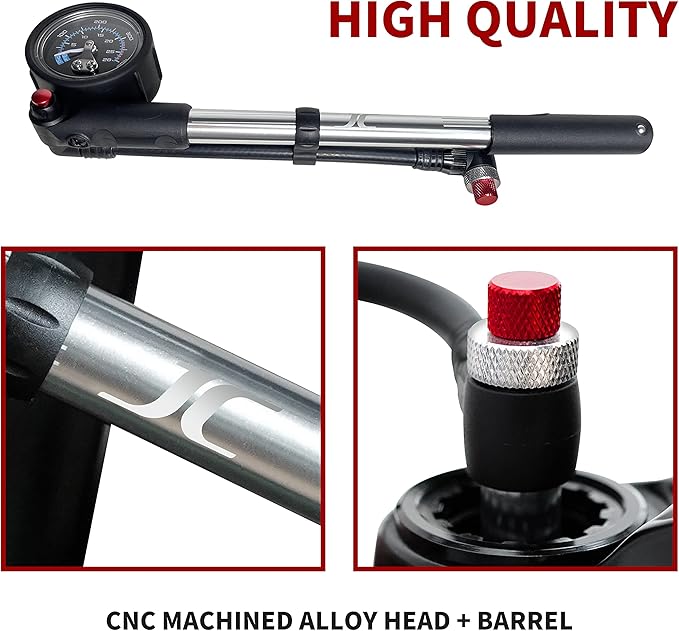 BV Mini Bike Pump Portable Frame Pump, Shock Pump for Bike Shock, Air Ball Pump Inflator with Ball Pump Needles, Mini Pump Fits Presta & Schrader- Smart Valve