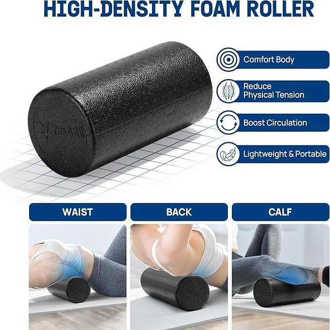 Yes4All High-Density EPP Round Back Roller Foam, Exercise Foam Roller for Yoga, Pilates & Stretching - 12, 18, 24, 36 inch