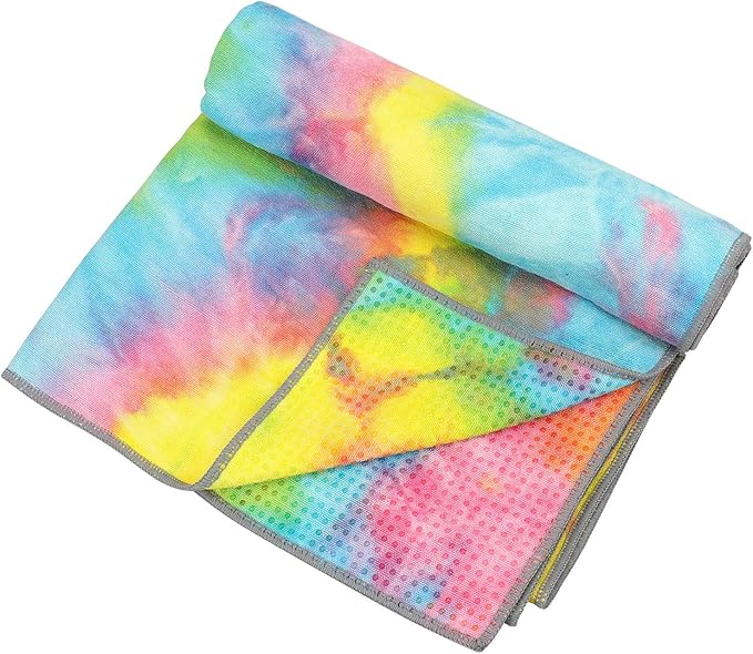 Yoga Towels Non Slip Hot Yoga Towel Skidless Waffle Texture100% Absorbent Odorless Microfiber Yoga Blanket Standard Sized 24 x72 in Mat Towel,for Hot Yoga Bikram Pilates (Pink & Blue & Yellow)