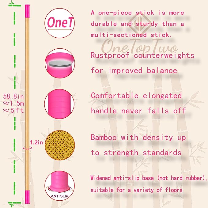 5ft Yoga Stick from Natural Bamboo with Non-Slip Handle-Stretching Stick for Mobility, Flexibility,Exercise,Workout, Physical Therapy,Pilates,Balance Fitness-Access Online Video Guide Without Any Info