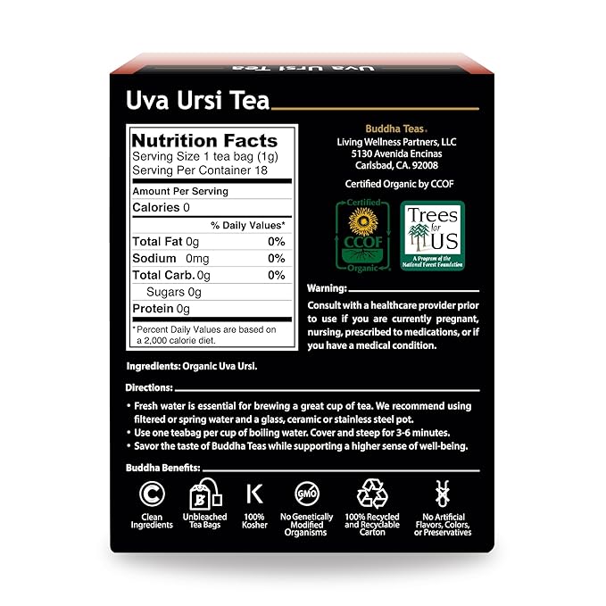 Buddha Teas - Uva Ursi Tea - Herbal Tea - Natural Boost of Vitamins, Minerals, & Antioxidants - Clean Ingredients - Caffeine Free - OU Kosher - Gluten Free - 18 Tea Bags (Pack of 1)