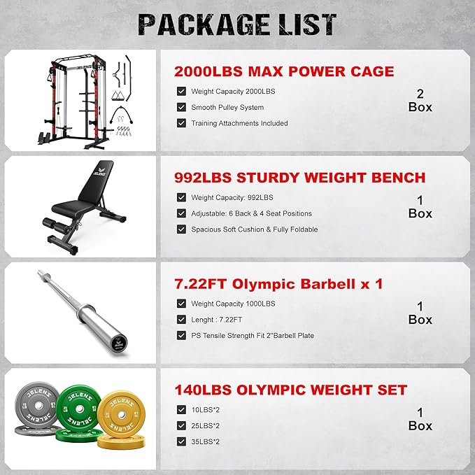 Power Cage, 2000LBS Multi-Function C21 Power Rack with Dual Pulley Cable Crossover System, All-in-One Squat Rack with More Training Attachments