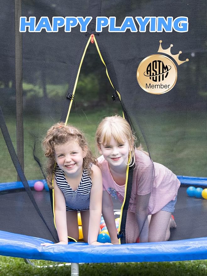 BLUERISE Trampoline 55IN 6FT Toddler Trampoline for Kids Indoor Outdoor Play for Kids Trampoline Basketball Hoop Attachment with Enclosure Net Easy to Assemble Outdoor Indoor Trampoline