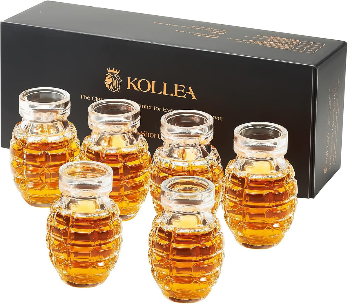 Kollea Grenade Shaped Shot Glass Set, Shot Cups with Heavy Base for Whiskey, Tequila, Vodka, Liquors, Set Of 6, 2.37 oz