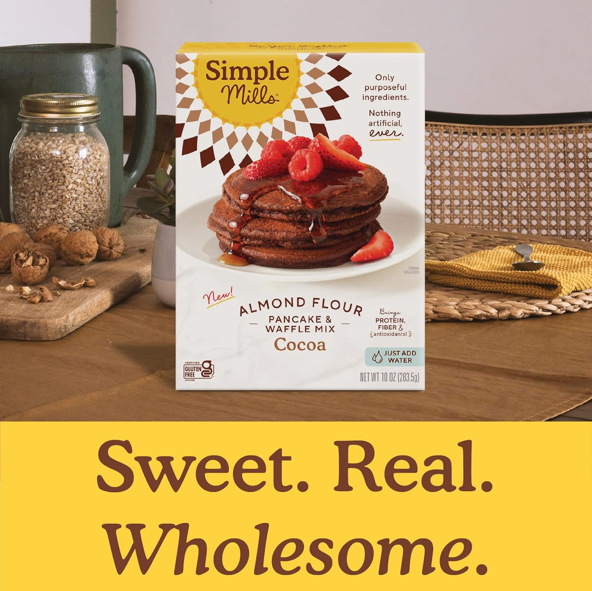 Simple Mills Cocoa Pancake and Waffle Mix, Just add Water, Gluten Free, Paleo Friendly, Breakfast, 10 oz (3 pack)