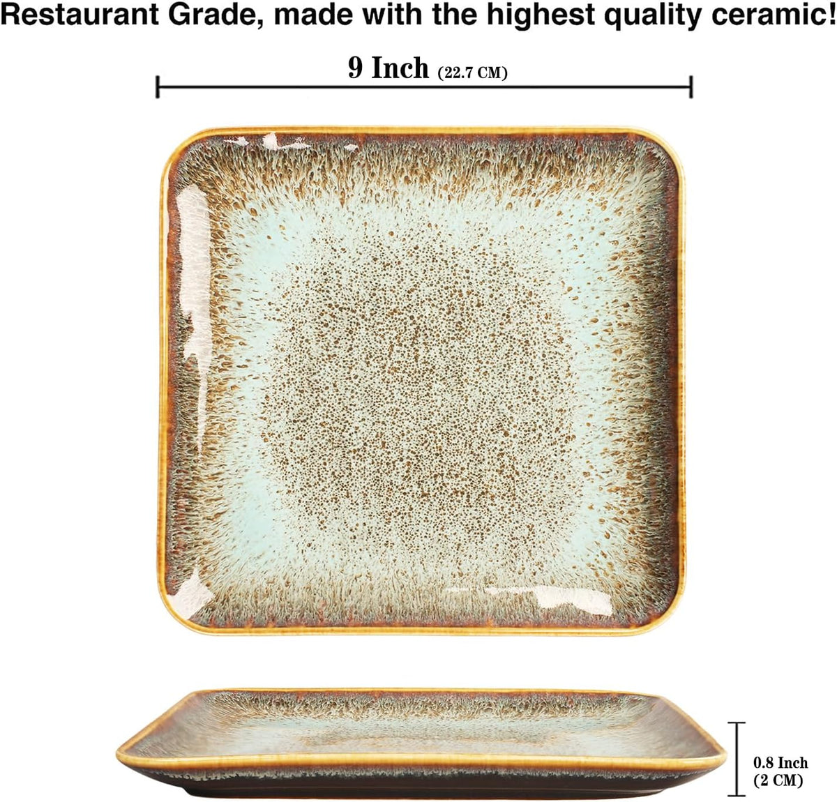 Ceramic Dinner Plates Dish Set,Set of 4,for Lunch snacks -Microwave Oven & Dishwasher Safe,Scratch Resistant,Dinnerware Kitchen Porcelain Serving Dishes,9 inch Square