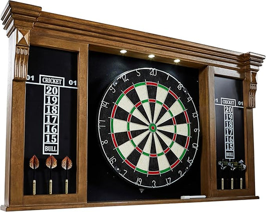Barrington Dartboard Multiple Styles Pre-Assembled Wood Dartboard Cabinet Collection with 18” Bristle Dartboard & Steel Tip Dart Set, Perfect for Cricket Games