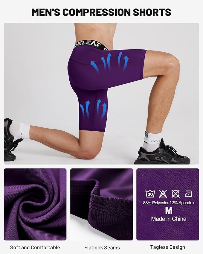 Blueleaf Men's Compression Shorts Sports Running Spandex Shorts Performance Athletic Workout Base Layer Underwear