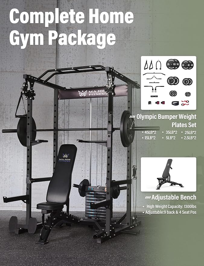 MAJOR FITNESS Drone1 Power Cage - Multi-Function Power Rack for Home Gym, Squat Rack, Cable Crossover System, for Strength Training, Heavy-Duty Steel Construction
