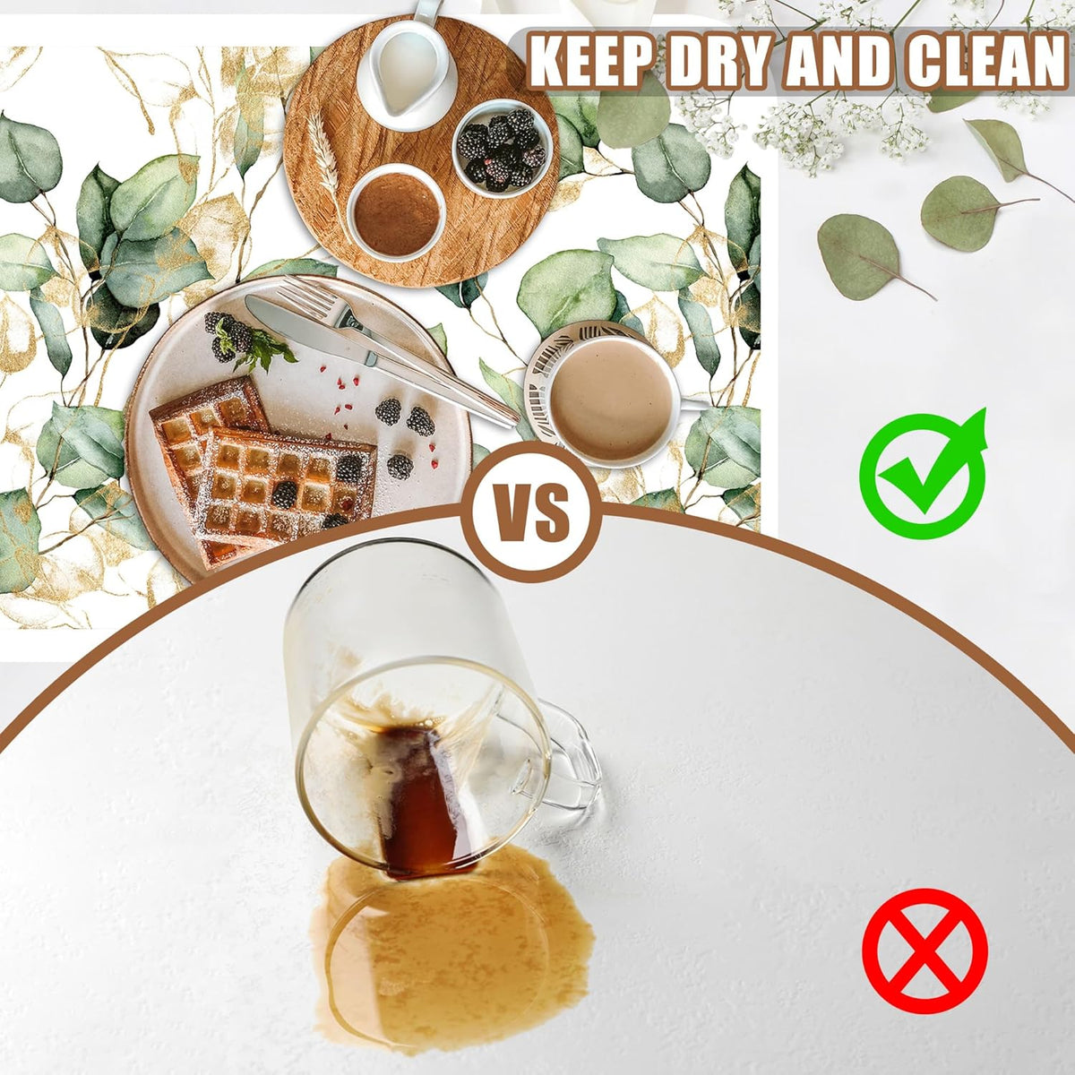Gold and Green Eucalyptus Leaf Dish Drying Mat for Kitchen Counter Coffee Bar Mat Hide Stain Absorbent Rubber Backed Dish Drainer Rack Pad Coffee Pot Espresso Machine Accessories 15.7 x 23.6 Inch