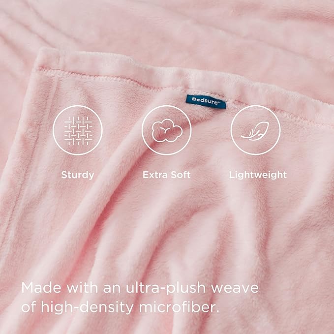 Bedsure Fleece Blanket Twin Size Pink - 300GSM Lightweight Plush Fuzzy Cozy Soft Blanket for Bed, Sofa, Couch, Travel, Camping, 60x80 inches