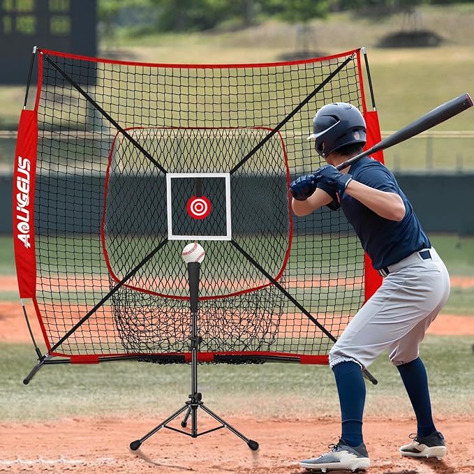 6'X6' Baseball Softball Practice Net,Pitching Net,Batting Net,with Bonus Strike Zone,Target and Bow Frame,for Hitting,Pitching,Catching