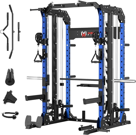 Smith Machine Home Gym with Aluminum Pulley Set- 2000lbs Capacity All-in-One Power Rack with Cable Crossover, Pull-Up Bar & Dip Station, Includes 18 Attachments, P107 Anvil
