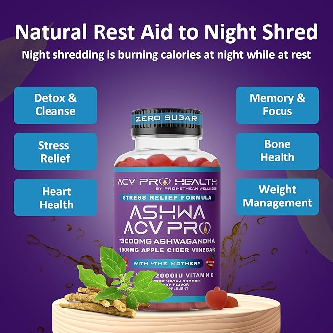 Ashwa ACV Pro Health - Sugar Free Apple Cider Vinegar Gummies, Ashwagandha Gummies, Advanced Keto ACV Gummies, Ashwagandha Supplements with Vitamin D, Stress Relief Supplement,1g Carbs Per Gummy Golo