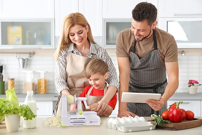 Brieftons 10-Blade Vegetable Spiralizer: Strongest-Heaviest Duty Spiral Slicer, Best Veggie Pasta Spaghetti Maker for Low Carb/Paleo/Gluten-Free, With Container, Lid, Blade Caddy, 4 Recipe Ebooks