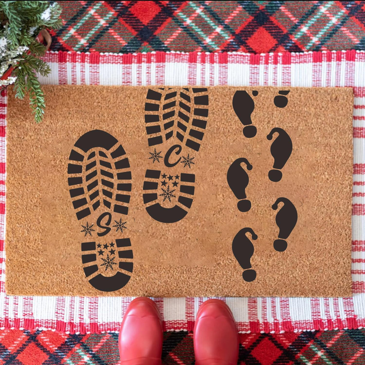 Christmas Stencils 12” Christmas Santa Footprint Stencils Reusable Reindeer Elf Santa Shoe Stencil Holiday Drawing Templates for Floor Porch Wood Sign Decor